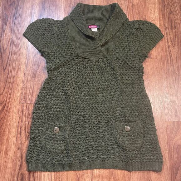 Say What V Neck Sweater Dress Formal Sweatshirt Green Short Sleeve Womens Medium - Picture 1 of 4